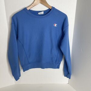 Champion Reverse Weave Crewneck Sweatshirt, Womens Small Blue, Logo, Long Sleeve